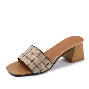 2021 pantofi de vara pentru femeie Încălțăminte peep Toe Toc Indesata Femei Tesatura de Bumbac Catâri de sex Feminin Casual Confortabil Tocuri Groase Papuci