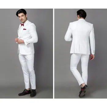 Calitate clasic alb 2 piese costum bărbați costume terno costum costum om de afaceri costume de nunta pentru bărbați alb mai recente haina pantaloni