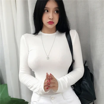 Primavara-Vara Top Sexy Tricou Femei 2021 Elasticitatea Stil Coreean Femeie Haine Slim Tricou Femei Casual Cu Maneca Lunga Topuri