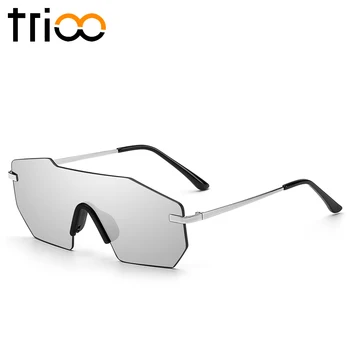TRIOO Super Cool Tăiere Poligon ochelari de Soare Barbati fără ramă dintr-O Bucata Ochelari de Soare Pentru Barbati Black Mirror Moda Viitorului Stil Oculos