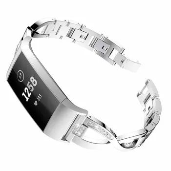 Trupa ceas Pentru Fitbit Charge 3, Înlocuirea din Oțel Inoxidabil Brățară de Metal Benzi Reglabile cu Diamant Stras pentru încărcare 3