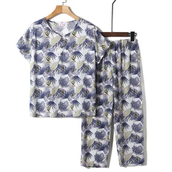 De vârstă mijlocie și Vârstnici, Femei Vara Seturi de Imprimare T-shirt cămăși și Pantaloni Largi Picior 2 Buc Seturi Mama Pijamale, Costume de Servicii la Domiciliu