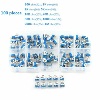 100buc 10 Potențiometru de Valoare Rezistor Variabil Sortiment Cutie Kit RM065