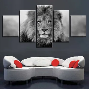 5 piese Alb-Negru Decor Pictura Animal Leu HD Imprimare Poster Pânză Imagini Modular Arta de Perete Camera de zi Dormitor Decor Acasă