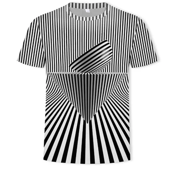 Cu dungi de imprimare 3D moda T-shirt pentru bărbați hip-hop street haine cu dungi, carouri model pătrat vrac barbati round neck T-shirt