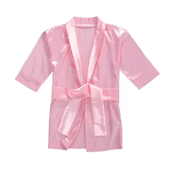6M-6Y Fete Maneca Lunga camasa de noapte, Halat de baie Copil copii Copii Fete Solid Silk Satin Kimono Halate Pijamale Haine Roz, Rose Red