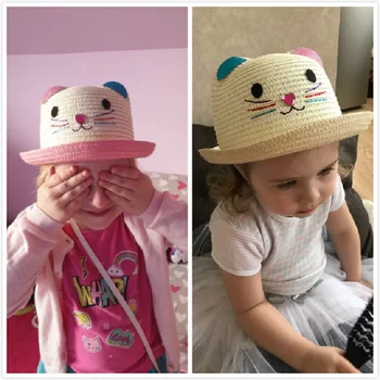 Copii Palarie Fete de Vară Pălărie Panama Desene animate Kitty Paie Capac Pentru Baieti Copilul de Soare Hip Hop Pălării Capace