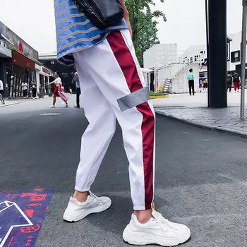 Joggeri Bărbați Hip hop Pantaloni de trening Barbati Streetwear Liber Glezna lungime Pantaloni talie Elastic Alb-Negru Casual