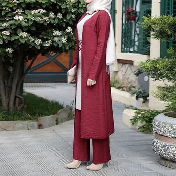 Ramadan Eid Mubarak 3 Piece Set Caftan Abaya Dubai Turcia Hijab Musulman Seturi De Rochie Islam Îmbrăcăminte Pentru Femei Musulmani Ansambluri