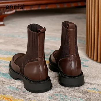 ENNIS 2020 Femei Cizme de Toamna Ciorapi Întinde Glezna Cizme Platforma Pantofi din Piele naturală de Dimensiuni Mari Papuceii Tricotate NOU A0256