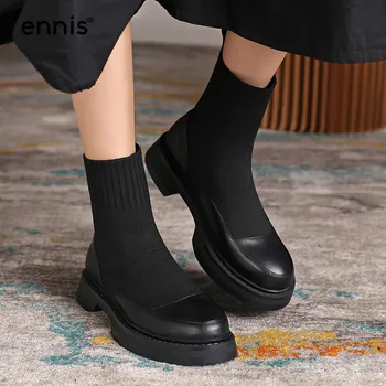 ENNIS 2020 Femei Cizme de Toamna Ciorapi Întinde Glezna Cizme Platforma Pantofi din Piele naturală de Dimensiuni Mari Papuceii Tricotate NOU A0256