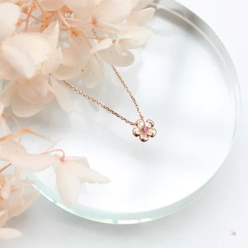 LAMOON Sakura Pandantiv Colier Pentru Femei Colier din Argint 925 Naturale Coajă Roz Placat 18K Rose Aur Placate cu Bijuterii Fine LMNI088