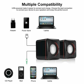 Computer portabil Boxe USB Alimentat Desktop Mini Difuzor Sunet de Bass Music Player Sistem cu Fir Mic Difuzor