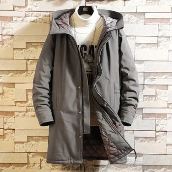 2019 Iarna Barbati Haină Lungă de moda Gros cald slim Casual, jachete cu gluga maneci Lungi imprimate de înaltă calitate sacou din bumbac negru