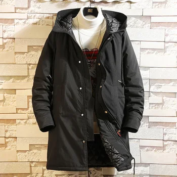 2019 Iarna Barbati Haină Lungă de moda Gros cald slim Casual, jachete cu gluga maneci Lungi imprimate de înaltă calitate sacou din bumbac negru