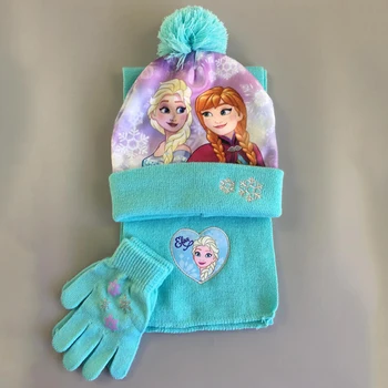 Disney Moda Toamna Iarna Hairball Mingea Pălărie Eșarfă Mănuși Set Copii, Băiat, Fată Prințesă Congelate Spiderman Drăguț Dulce 3Pcs Capac Eșarfă