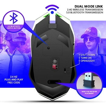 Bluetooth 5.0 Mouse-ul Jocuri Cool Șoareci Optice pentru Calculator, PC, Laptop LED Mouse Mecanic Baterii 2.4 G Wireless Mouse-ul