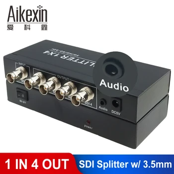 Aikexin SDI Splitter 1x4 cu 3.5 mm Aux Jack 4 Port SDI Spliter 1 intrare 4 ieșire HD-SDI Convertor Suport 1080p pentru Camera