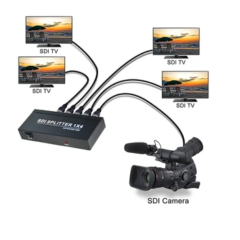 Aikexin SDI Splitter 1x4 cu 3.5 mm Aux Jack 4 Port SDI Spliter 1 intrare 4 ieșire HD-SDI Convertor Suport 1080p pentru Camera