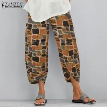 ZANZEA Femei Lenjerie de pat din Bumbac Pantaloni de Vară de Epocă Florale Imprimate Pantaloni Nap Casual, Talie Elastic Liber Pantalon Plus Dimensiune