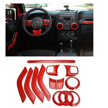 (Roșu 12buc) Decorare Auto Volan & Centru de Consola de Evacuare a Aerului Tapiterie pentru Jeep Wrangler JK JKU Accesorii 2011-18