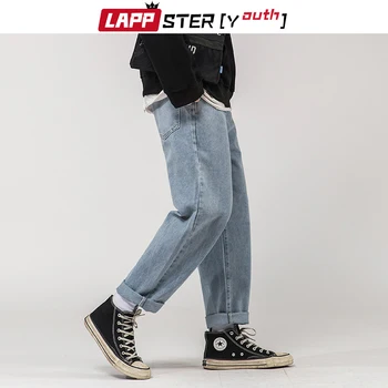 LAPPSTER-Tineret-coreean Blugi Barbati 2020 Barbati Vrac Solid Epocă Staight Denim Pantaloni sex Masculin coreea Moda Blugi Gri 5XL