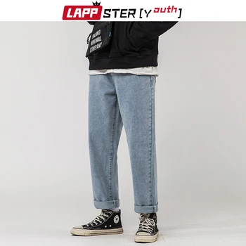 LAPPSTER-Tineret-coreean Blugi Barbati 2020 Barbati Vrac Solid Epocă Staight Denim Pantaloni sex Masculin coreea Moda Blugi Gri 5XL