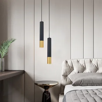 Modern, Negru+Auriu Corp Tub Lung Pandantiv cu led-uri Lampa cu 1m Sârmă Agățat Insula de Bucatarie Sala de Mese Magazin-Bar Contra Decor