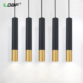Modern, Negru+Auriu Corp Tub Lung Pandantiv cu led-uri Lampa cu 1m Sârmă Agățat Insula de Bucatarie Sala de Mese Magazin-Bar Contra Decor