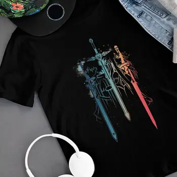Sabie de Arta On-line, T Shirt Sword Art Duo T-Shirt Plus dimensiune Mâneci Scurte Tricou Masculin 100 Bumbac imprimat Tricou