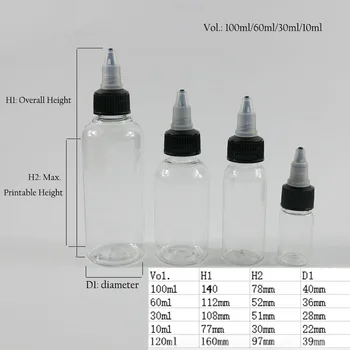 30 x 10ml 30ml 60ml 100ml 120ml vânzare Fierbinte Plastic PET Oftalmic sticla Lampblack sticla cu Capac Ascuțit Capac pentru Recipient de cerneală