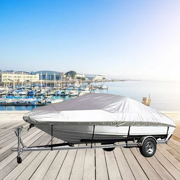 11-22ft Argint Trailerable Barca Acoperi 210T Impermeabil Pescuit, Schi V-Hull Sunproof Anti UV Grele Marin Barca de Acostare Acoperi