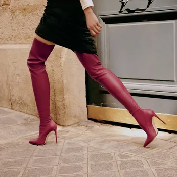 Arden Furtado 2020 primavara toamna tocuri tocuri de 12cm moda pentru femei burgundia cizme pantofi roșii peste genunchi cizme elastice