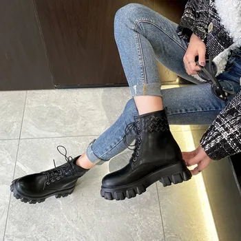 Femei Cizme 2021 Toamna Iarna Moda Martin Femeie Pantofi Rotund-Deget De La Picior De Agrement Platforma Blana Moale, Cald, Feminin Jumătatea Vițel Munca Papuceii
