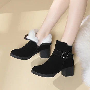 Pantofi pentru femei de Iarnă 2020 Femei Glezna Cizme de piele de Căprioară Vacă cu Fermoar Lână Simțit Cald, lucrate Manual botte femme de iarna 2020 lux