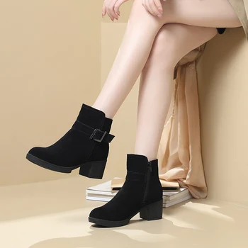 Pantofi pentru femei de Iarnă 2020 Femei Glezna Cizme de piele de Căprioară Vacă cu Fermoar Lână Simțit Cald, lucrate Manual botte femme de iarna 2020 lux