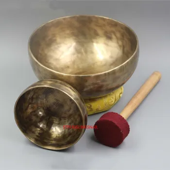 Nepal lucrate Manual din Alama Tibet Castron Ritual 4 Cheie Terapia prin Muzica Cupru Chime Cupru Tibetan Singing Bowl(Inclusiv Bastoane și Mats)