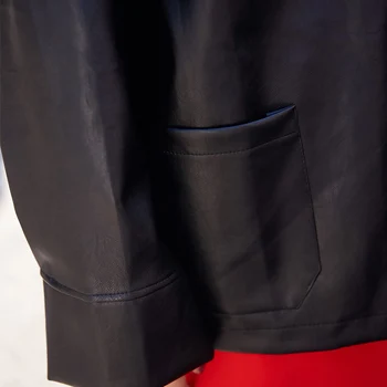 Casual Din Piele Neagra Camasa Femei Cu Maneci Lungi Guler De Turn-Down Singur Pieptul Bluza Plus Dimensiunea Îmbrăcăminte Pentru Femei Topuri Uzura De Birou