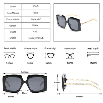 DECI&EI de Moda Pătrat Supradimensionate Gradient de ochelari de Soare pentru Femei Brand Designer de Epocă Lanț de Metal Ochelari de Bărbați Ochelari de Soare Nuante UV400