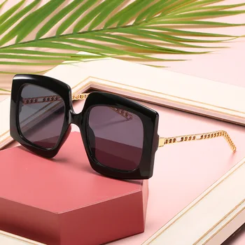 DECI&EI de Moda Pătrat Supradimensionate Gradient de ochelari de Soare pentru Femei Brand Designer de Epocă Lanț de Metal Ochelari de Bărbați Ochelari de Soare Nuante UV400
