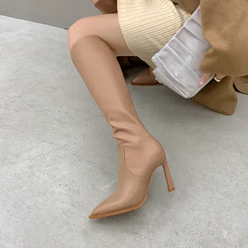 FEDONAS Elegant cu Fermoar Lateral Strâns Cizme Înalte din Piele Pantofi cu Tocuri de Femeie 2020 Nunta Toamna Bază Cizme Genunchi Ridicat
