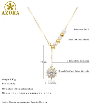 AZORA Rafinat de Aur de Culoare Margele Colier de Perle Cu Forma de Floarea-soarelui Pandantiv Clar Cubic Zircon Deschide Pentru Femei TN0255