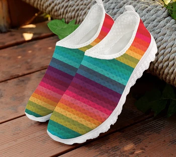 ELVISWORDS Steag Curcubeu Colorat femeii Adidasi Casual Pride Lgbt Prieteni Apartamente de Vară Ochiurilor Doamnelor Pantofi de Lumină pentru Adolescenti