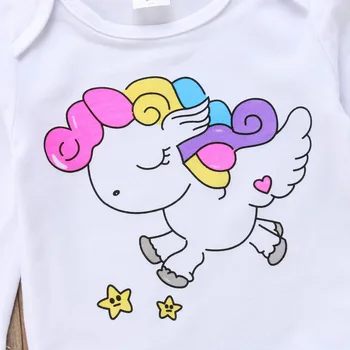 0-18M Copii Copilul Nou-născut Fetița Unicorn Îmbrăcăminte Desene animate Topuri de bumbac Floral Romper Pantaloni Pălărie 4buc Set Haine Drăguț Haine