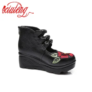 Xiuteng 2020 Femei Flori andalilor Pantofi Panta Casual din Piele Pantofi de Moda Brodate Doamnelor de Epocă Impermeabil Pantofi Platforma