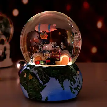 Rășină Cutie Muzicala Minge De Cristal De Zăpadă Glob De Sticlă Lumini Cu Difuzor De Filare Moș Crăciun Artizanat Desktop Decor Cadou De Crăciun