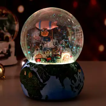 Rășină Cutie Muzicala Minge De Cristal De Zăpadă Glob De Sticlă Lumini Cu Difuzor De Filare Moș Crăciun Artizanat Desktop Decor Cadou De Crăciun