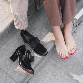 Nou Fund Roșu Unic Tocuri Inalte Pompe Square Toe Din Piele Pantofi Femei, Femei Sexy Negru Chaussure Femme Cizme 55