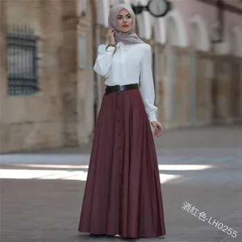 WEPBEL Femeile Musulmane Fusta de Moda Casual cu Talie Înaltă Butonul Culoare Solidă O Linie de Toamna Elegante Femei Fuste