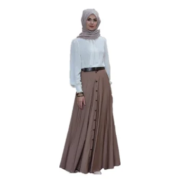 WEPBEL Femeile Musulmane Fusta de Moda Casual cu Talie Înaltă Butonul Culoare Solidă O Linie de Toamna Elegante Femei Fuste